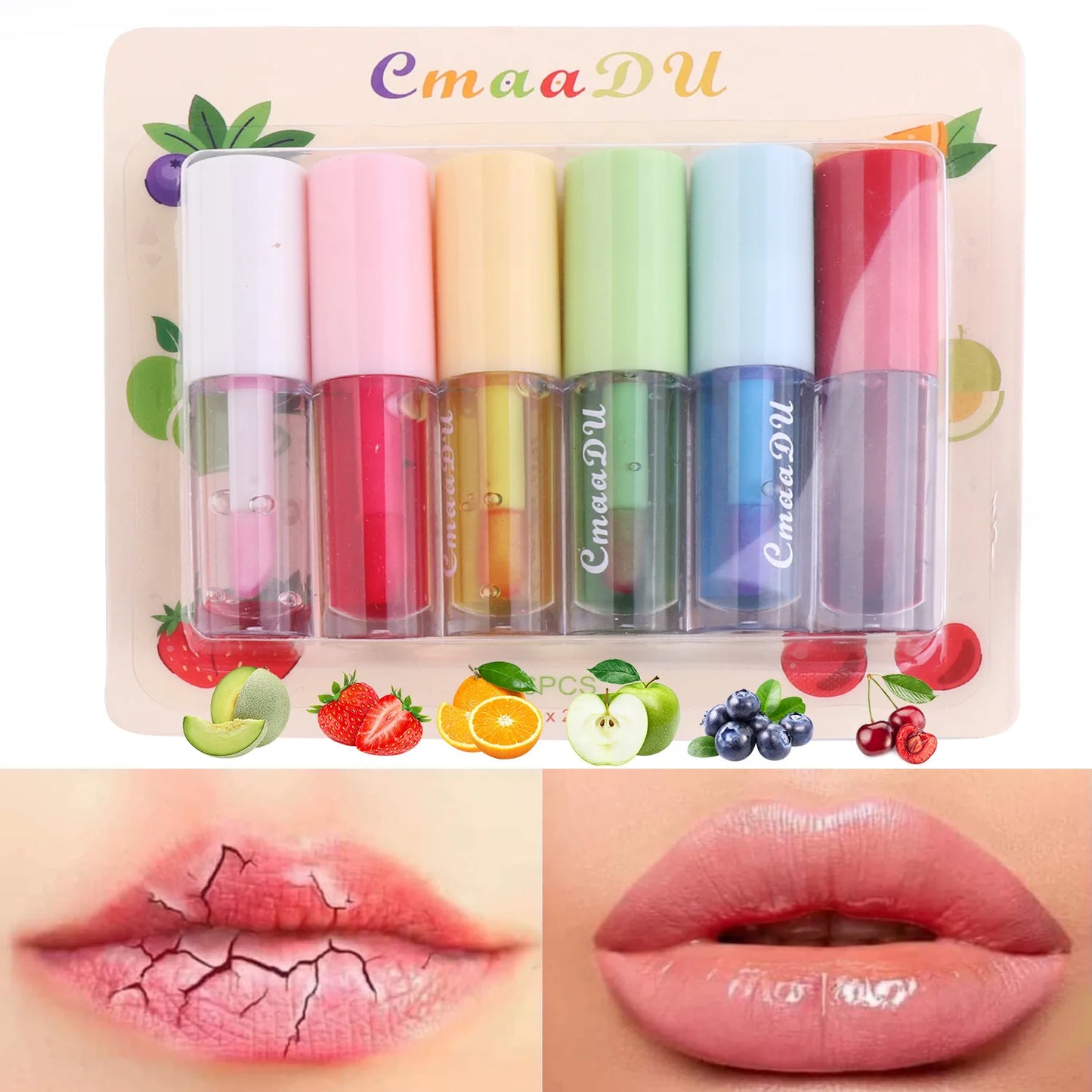 CmaaDu 6 Packs Fruit Mirror Color Changing Lipstick Lip Glaze Set Nourish Moisturize Brightening Protect Lips and Fade Lip Gloss