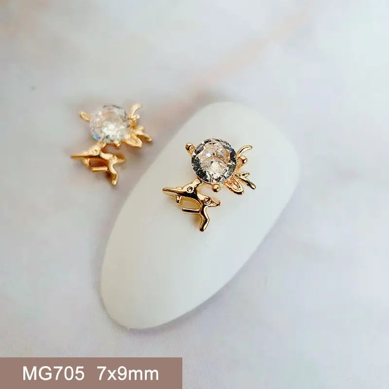 10pcs 3D Alloy Christmas Tree Bells Nail Art Zircon Pearl Metal Manicure Nails Accessories DIY Nail Decorations Supplies Charms