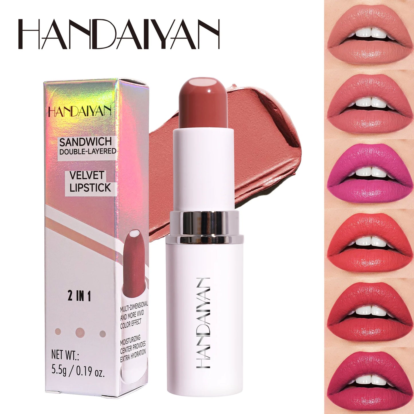 Handaiyan two in one matte lipstick moisturizing sandwich lipstick 8 colors available