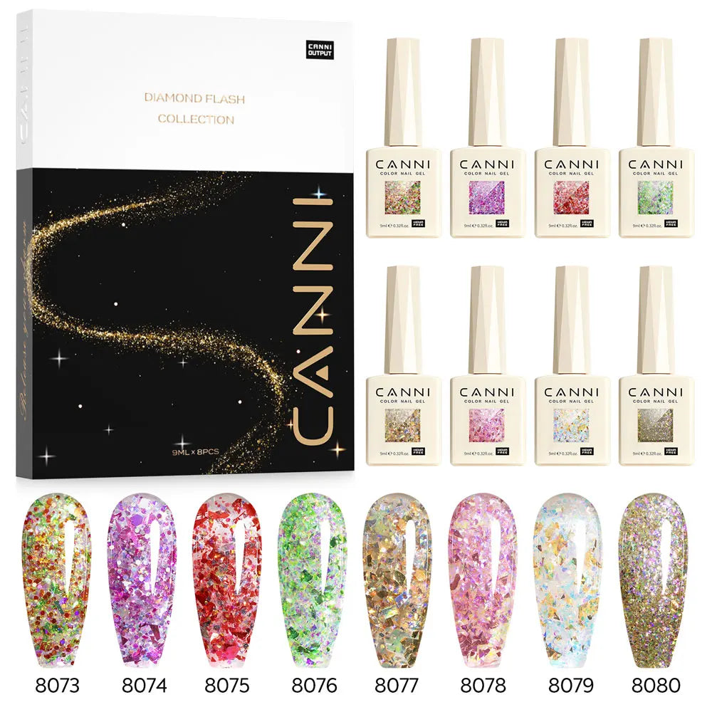 CANNI Gel Nail Polish Glitter Diamond Sparkle Color Collection Gorgeous Color HEMA FREE Soak Off UV LED Semi Permanent AurorGel