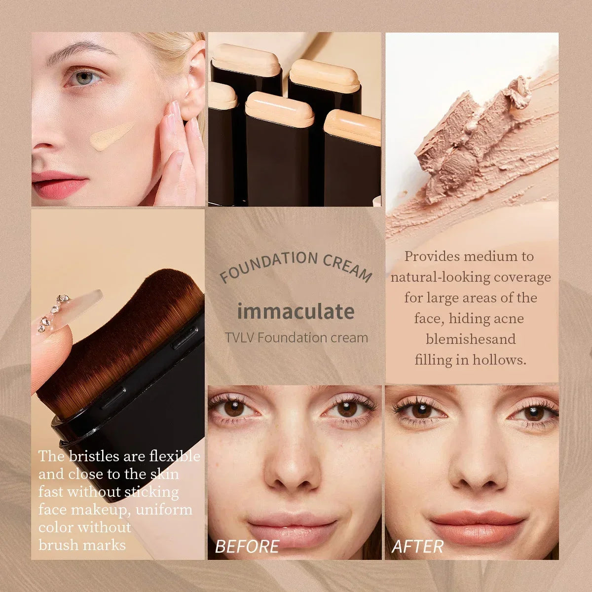 TVLV eraser foundation make-up stick 20g, with brush to brighten skin liquid foundation, long-lasting makeup concealer