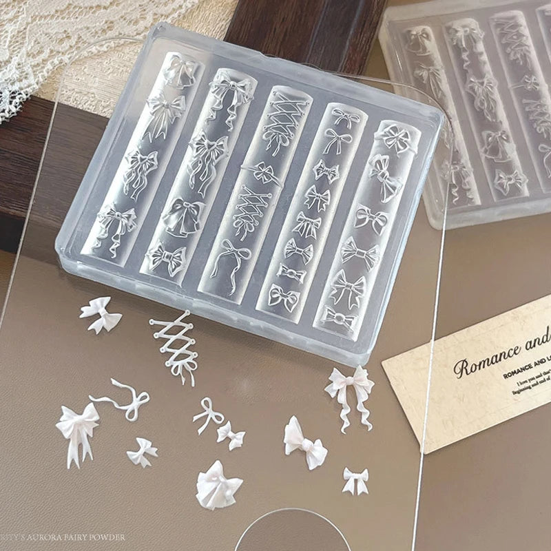 3D Silicone Flower Nail Carving Mold Acrylic Bowknot Floral Stamping Plate Nails Stencils Blossom DIY Clay Mold Nail Template