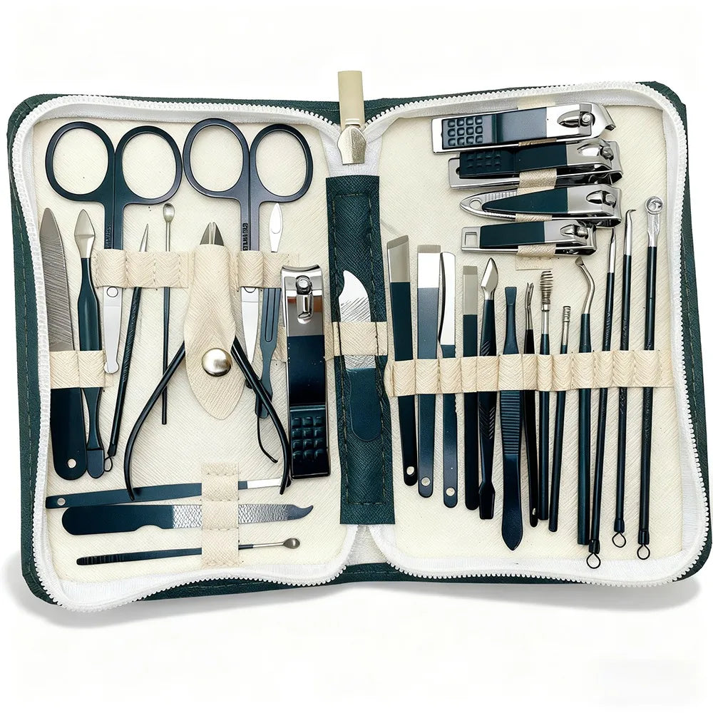 30pcs Blue Red Gradient Nail Clipper Set Nail File Remover Tool tainless Steel Manicure Tool Kit with Storage Box Gifts