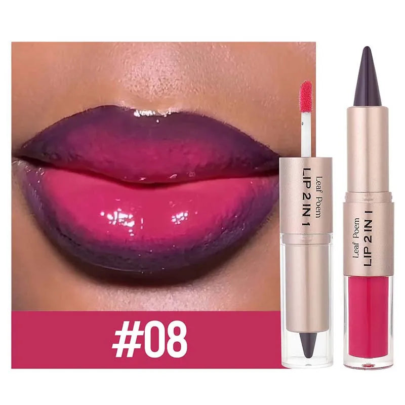 Brown Matte Lip Liner Lipstick Pencil Outlines Lip Contours 2-in-1 Mirror Glass Nude Brown Lip Gloss Makeup Waterproof Non Stick