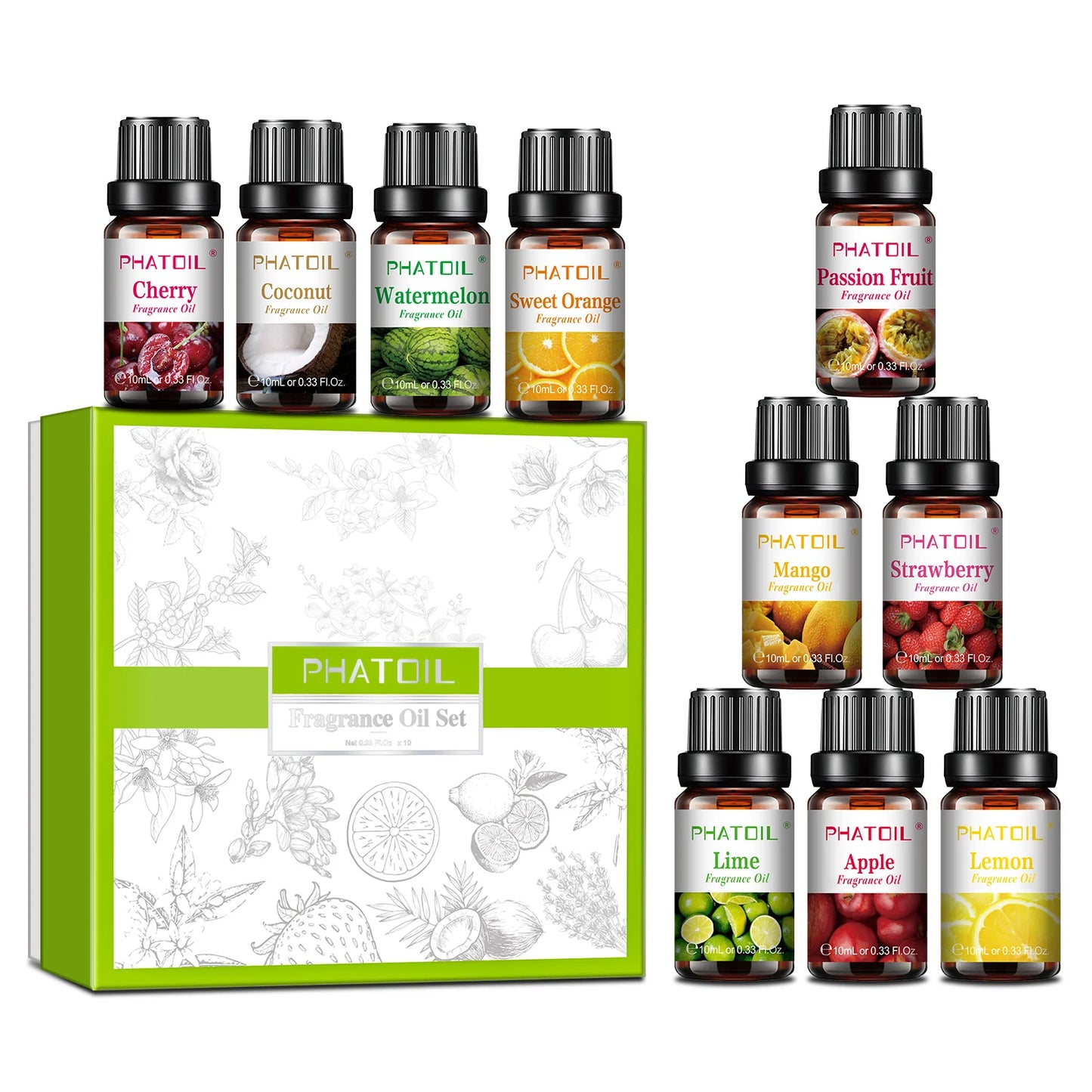 PHATOIL 10ml Fruit Fragrance Oil Mango Strawberry Apple Cherry Watermelon Sweet Aroma Fragrance Oils For Diffuser Candle Making