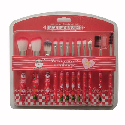 12PCS Christmas Makeup Brush Gift Set | Cute Santa & Kitty Cartoon Brushes for Women | Beginner-Friendly Holiday Beauty Kit
